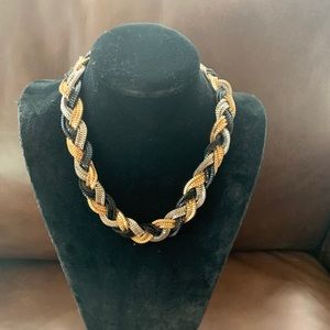 Retro Black, Gold and Silver Braided Necklace.